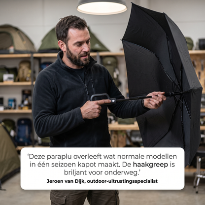 Para+™ – Extra sterke stormparaplu. Haak vast en neem mee.