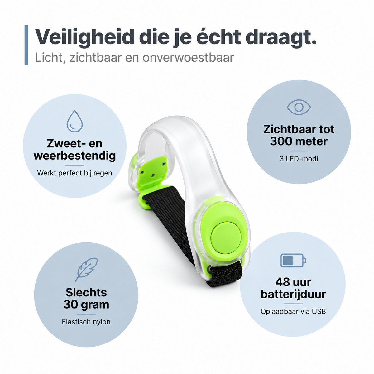 SafeGlow - Oplaadbare Lichtgevende Sportarmband Voor Veilig In Verkeer
