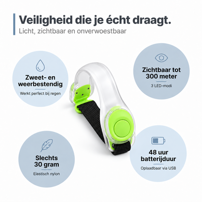 SafeGlow - Oplaadbare Lichtgevende Sportarmband Voor Veilig In Verkeer