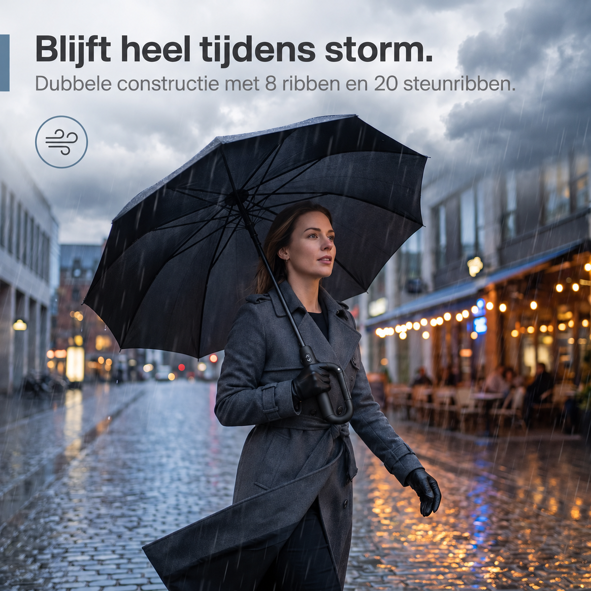 Para+™ – Extra sterke stormparaplu. Haak vast en neem mee.
