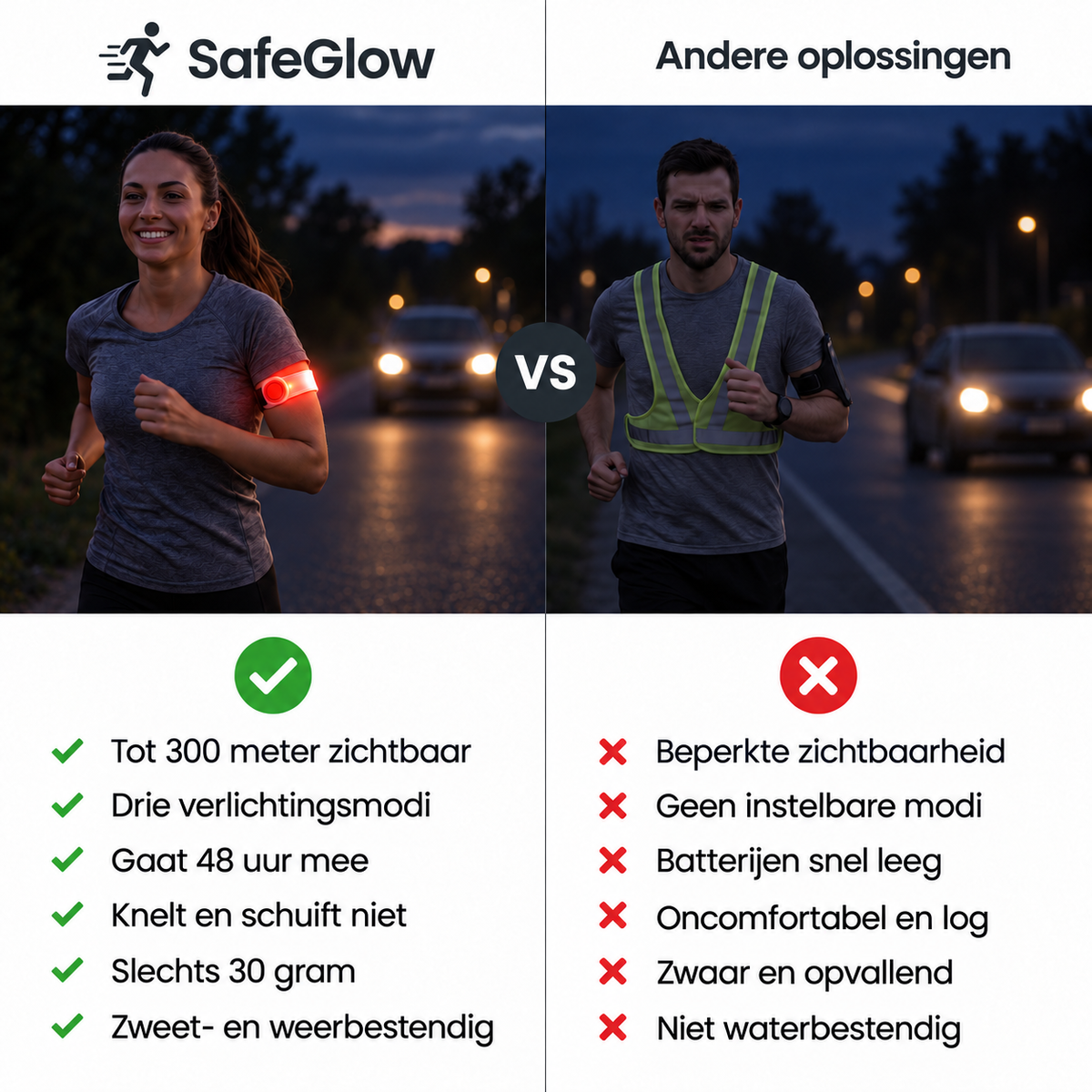 SafeGlow - Oplaadbare Lichtgevende Sportarmband Voor Veilig In Verkeer
