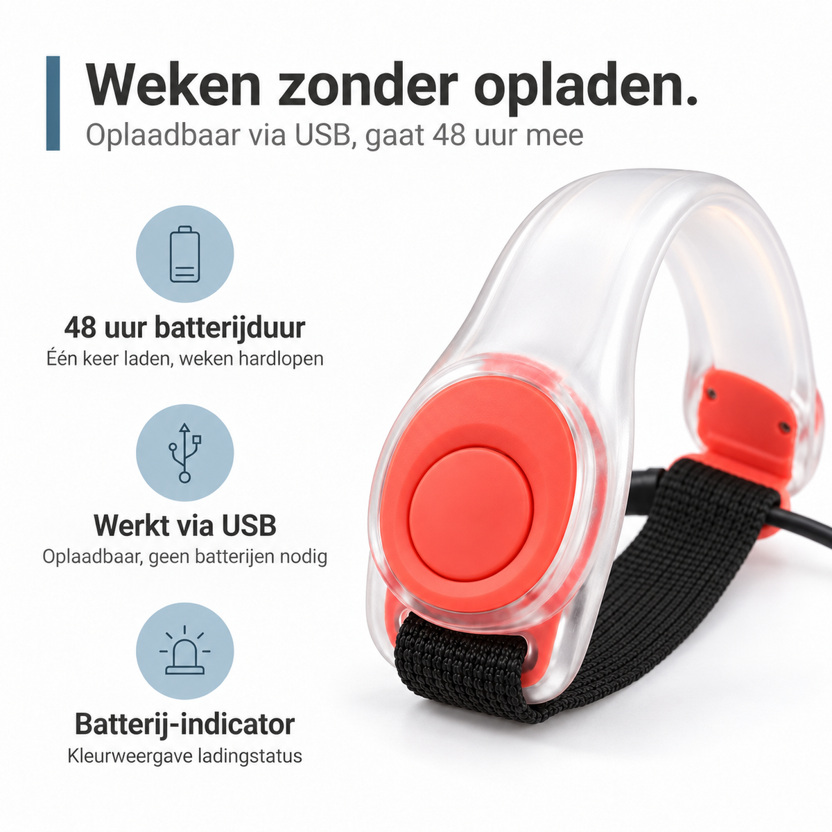 SafeGlow - Oplaadbare Lichtgevende Sportarmband Voor Veilig In Verkeer